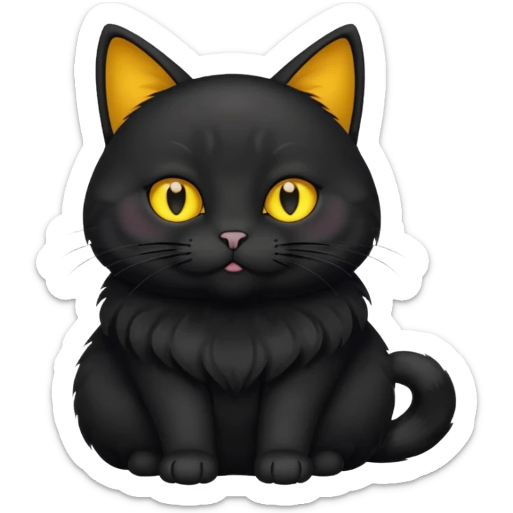 Un gato negro gordito con los ojos de color amarillos sentado sticker