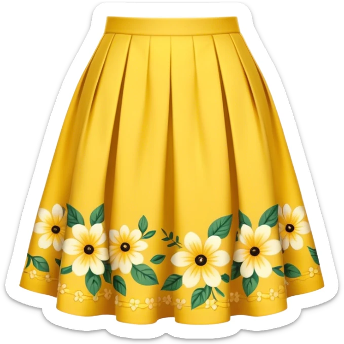 A yellow, medium-length skirt emoji — not too short or long — with a floral design near the hem, stylish and elegant sticker