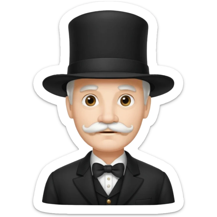 very big white moustachhe and typical 1900 black elegant clothes and hat .3/4 pose sticker