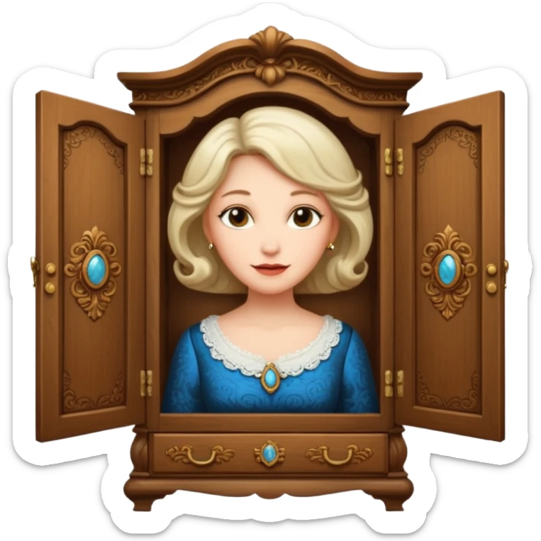 A middle-aged lady character from the fairy tale Beauty and the Beast — she was turned into a wardrobe by magic. She retains the wardrobe's original form, with an anthropomorphic face on the front of the closed cabinet. sticker