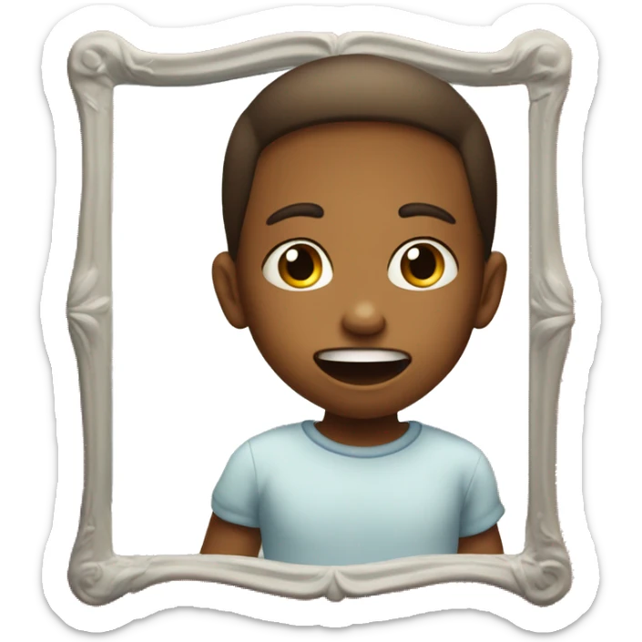 the child shows his tongue in front of the mirror sticker