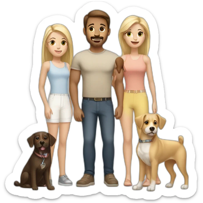 8 person brunette family with 2 blondes and 2 dogs sticker
