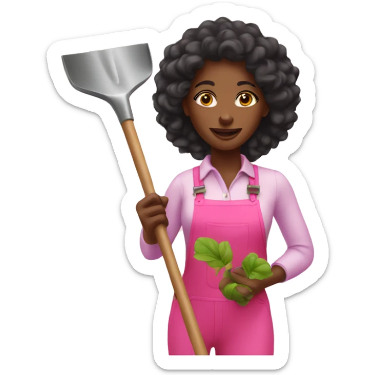 Pretty black woman gardening with pink shovel sticker