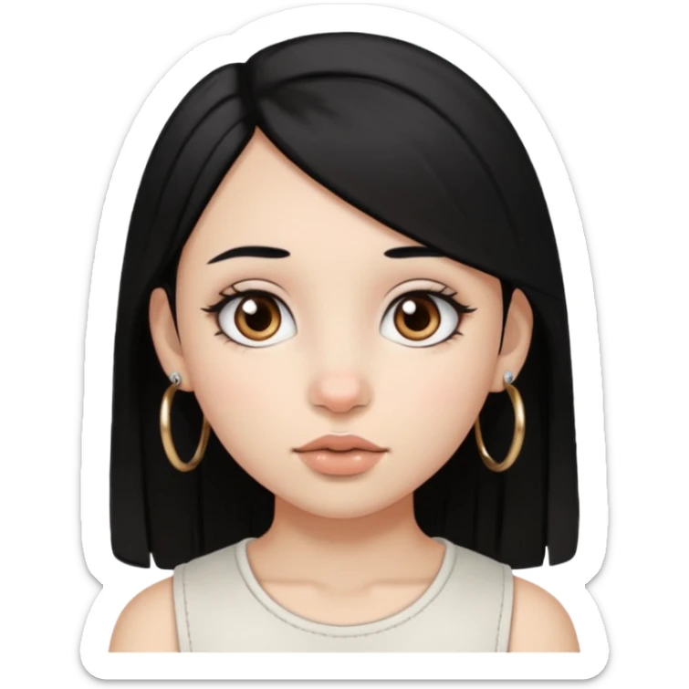 Franja, cabelo preto,cor de pele branca,pirceng de argolinha no nariz,olhos grandes castanhos sticker