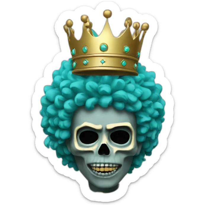 Soolking brook ;black affro cut ;turquoise electric guitar;golden crown ;skeletal face sticker
