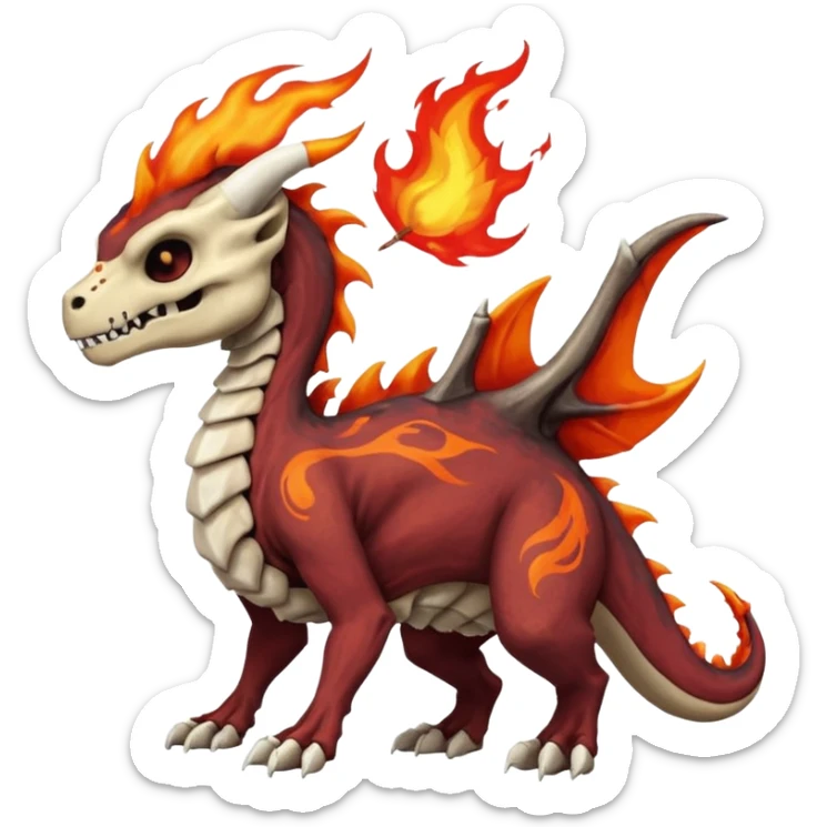 Skeletal Fiery Volcanic Cubone-Salandit-Marowak-Duskull-dragon with a flame-mane-Mohawk sticker