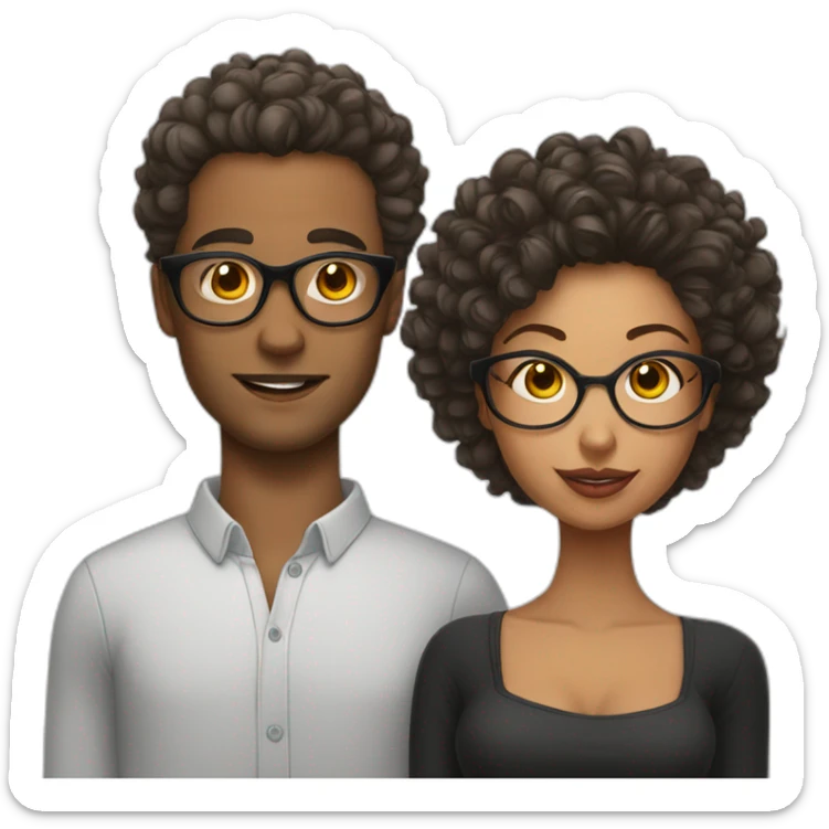 Young Bald man with tattoos. And Young curly-haired lady wearing glasses sticker