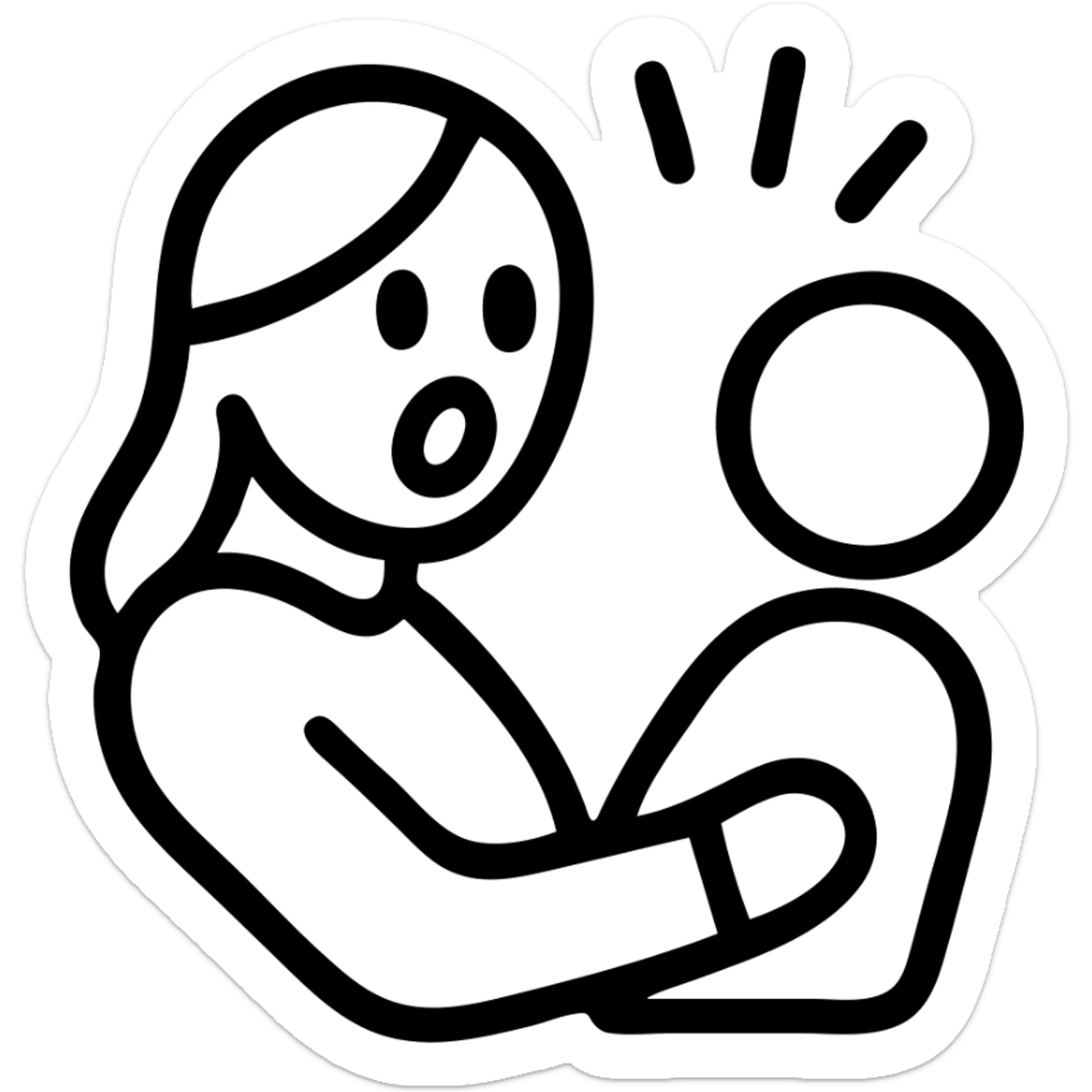a mother looking at her child with shocked eyes, minimal line art, simple and clear sticker