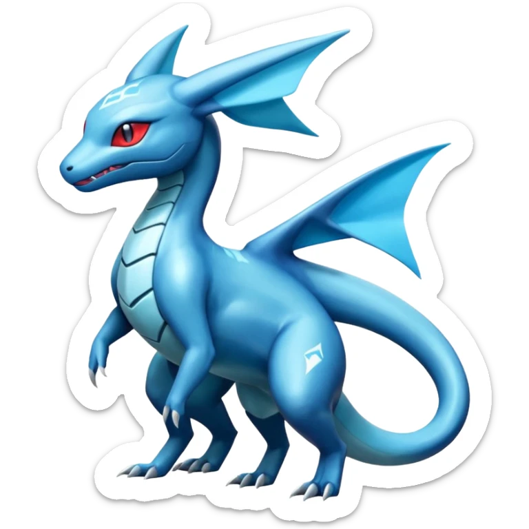 Shiny Futuristic Salamence-Salandit-Glaceon-Fakémon-hybrid-creature (full body)  sticker