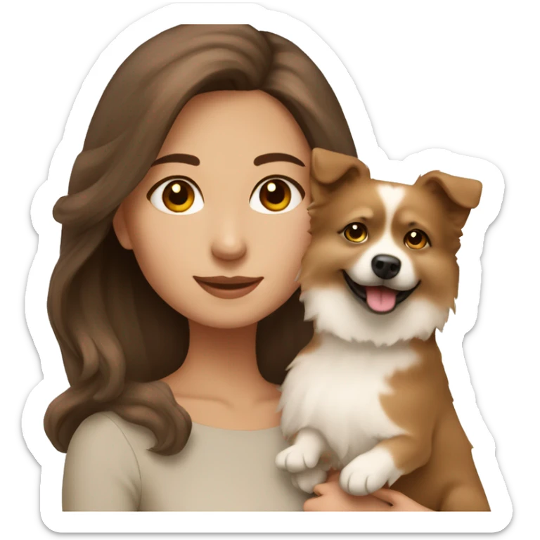 beautiful girl with brown hair with her beige spitz dog sticker