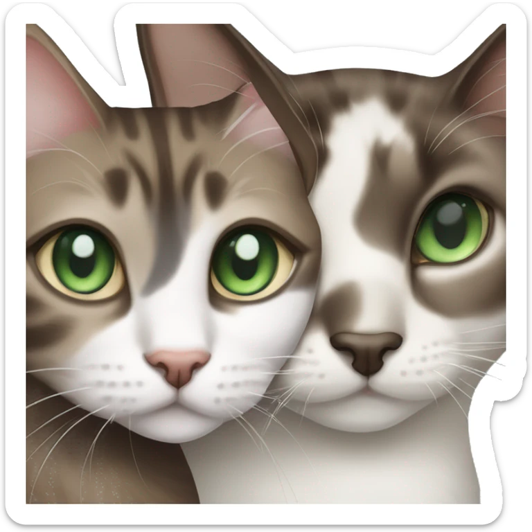 Dark Brown and white tabby cat with green eyes and Siamese blue eyed cat sticker