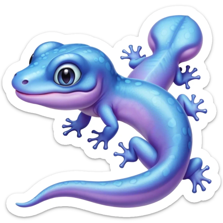 cute little blue and purple pastel salamander with big blue eyes  sticker