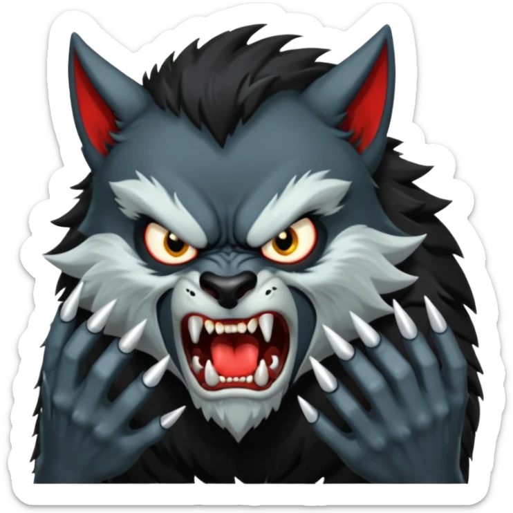 Create an emoji of Werewolf half bodied till waist sharp nails angry face black  sticker