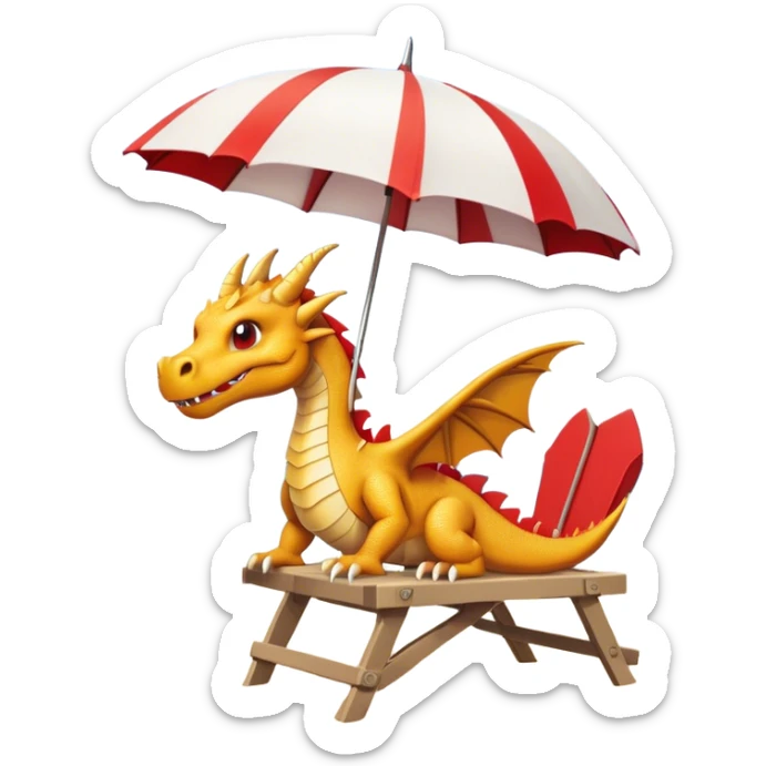 dragon in a white lifeguard t-shirts in a lifeguard stand with an umbrella over it on the beach and in a lifeguard stand  sticker