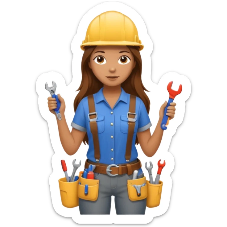 beautiful girl with long brown hair constructing new shower in bathroom sticker