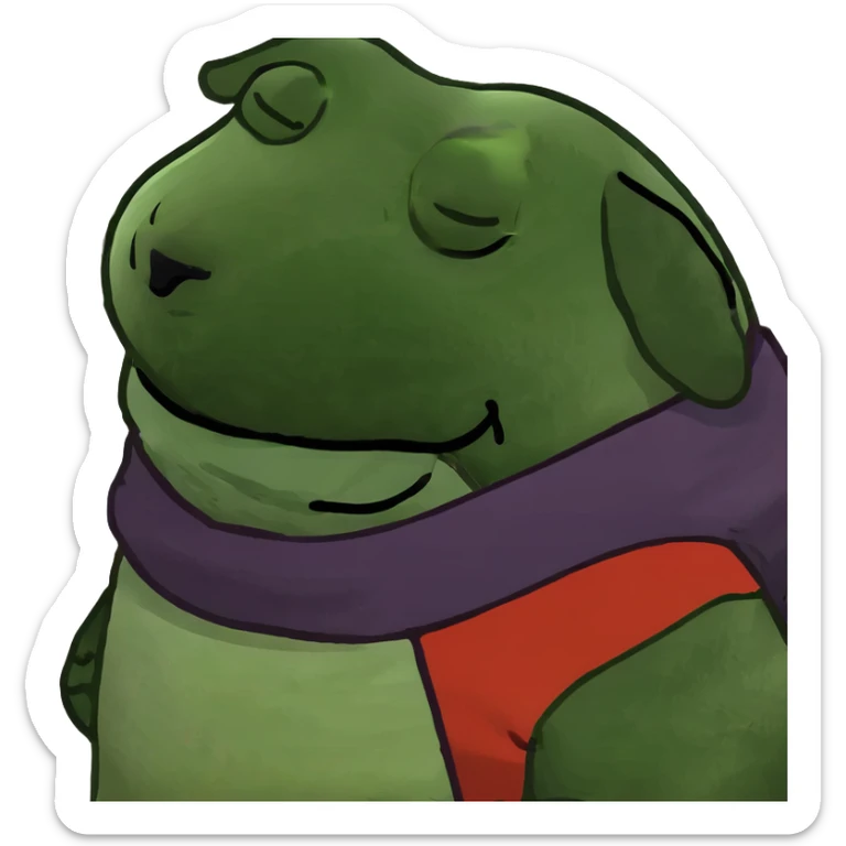 Potato-shaped dog sleeping on an old couch in a dimly lit room — true couch potato dog. sticker