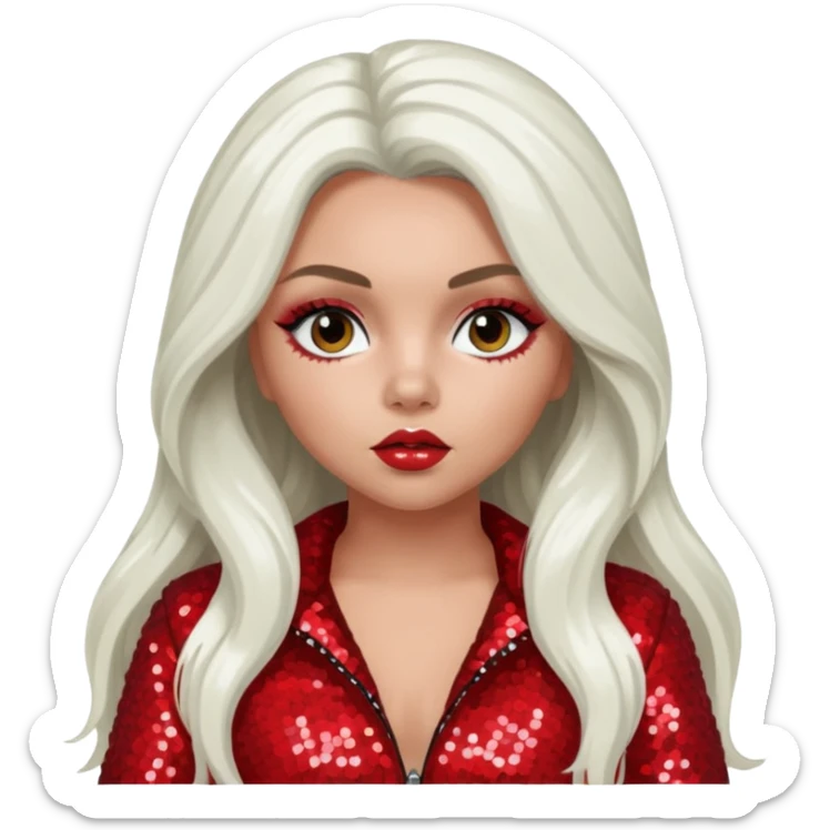 Jesy Nelson from Little Mix with long white hair, red sequin outfit sticker