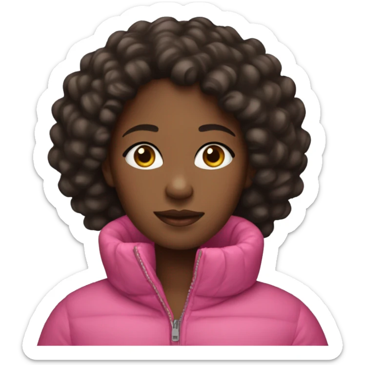 black girl in pink puffer coat with dark brown curly hair sticker