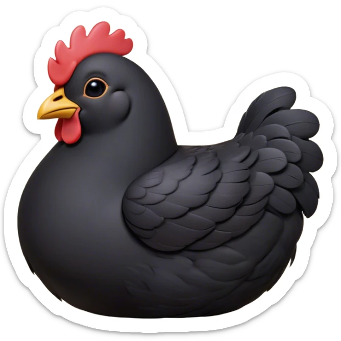 Meme-Worthy Cute Sleeping Black Chicken Portrait Emoji, Head resting peacefully with a contented smile, showcasing a delightfully compact build and a luxuriously soft black plumage, eyes shut in a serene, restful nap, Simplified yet hilariously adorable features, highly detailed, glowing with a soft, drowsy light, high shine, relaxed and utterly lovable, stylized with an air of playful laziness, bright and heartwarming, soft glowing outline, capturing the essence of a comically sleepy chicken, so meme-worthy it feels like it could instantly become the next viral sensation of adorable slumber! sticker