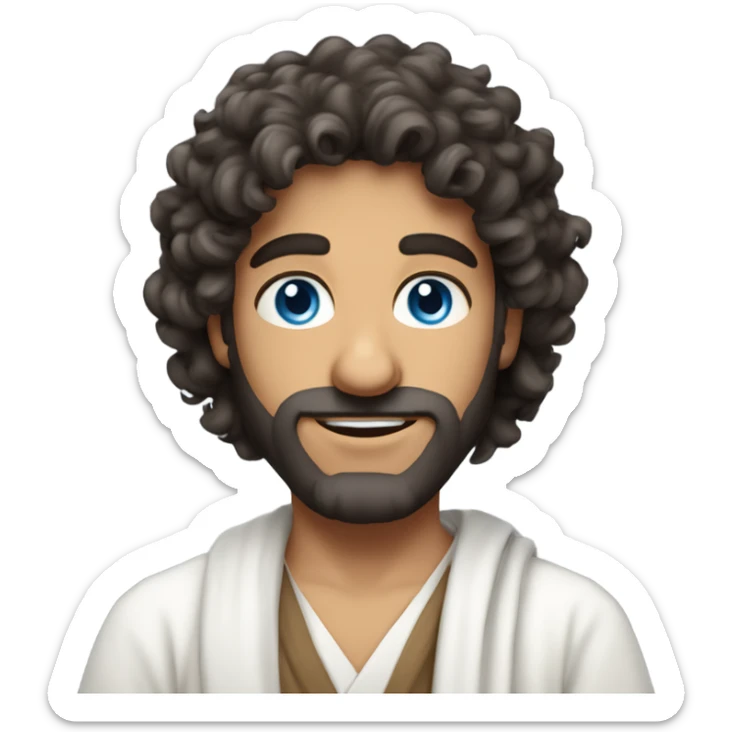 A middle eastern Jewish man with curly thick hair and blue eyes like fire dressed in white like Jesus  sticker