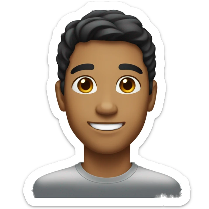 A young man with caramel skin, slightly longer black hair, a smiling face without a beard.  sticker