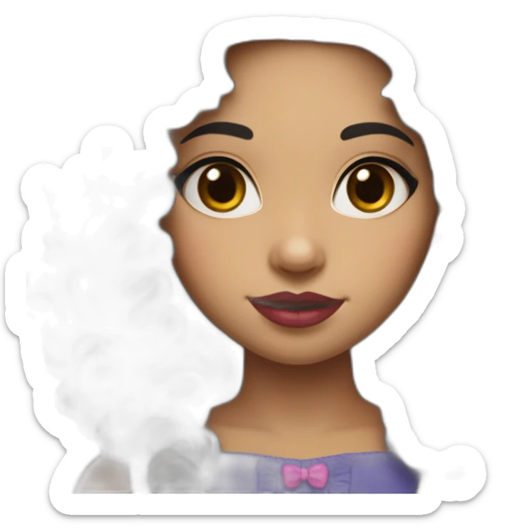 A cute Métis girl with a very clear complexion. She has black hair with large curls, which descend to her shoulders, and a pink lipstick on luscious lips. sticker