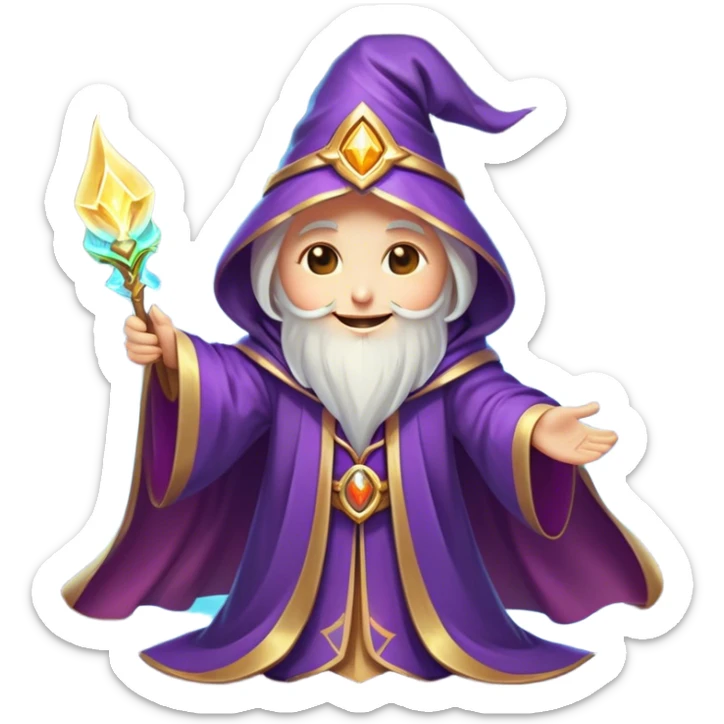 Clash of Clans aesthetic Cheerful Mage Portrait Emoji, With a bright, joyful expression and an aura of radiant magic, showcasing a stylish, robed figure with flowing garments and sparkling eyes in natural skin tone that convey boundless curiosity, Simplified yet expressive features, highly detailed, glowing with a soft, luminous mystical light, high shine, upbeat and wise, stylized with an air of fantastical wizardry, soft glowing outline, capturing the essence of a cheerful mage ready to cast spells of wonder on legendary quests! sticker