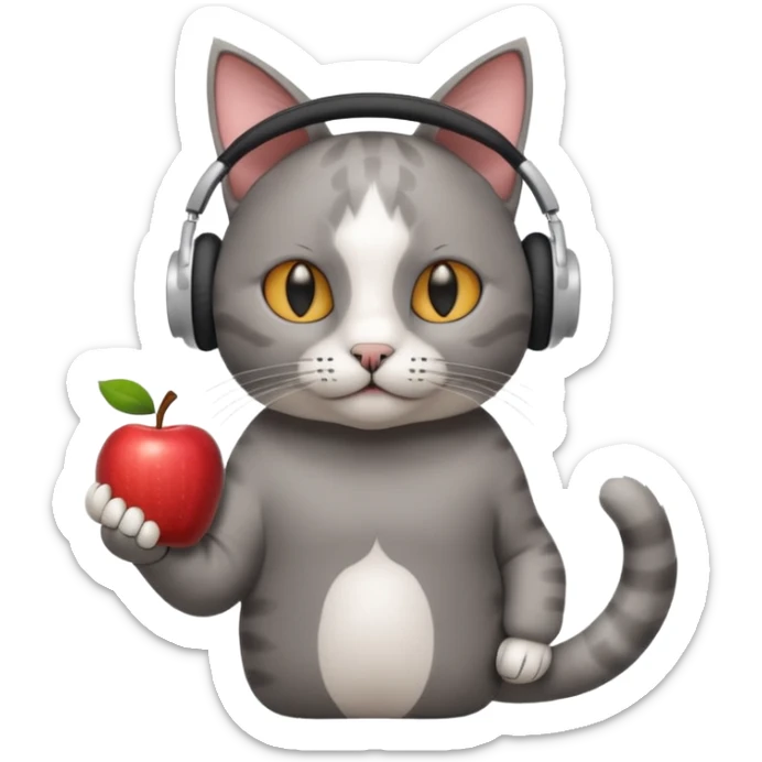 cat in apple headphones (AirPods max) wit a blunt in his hand  sticker