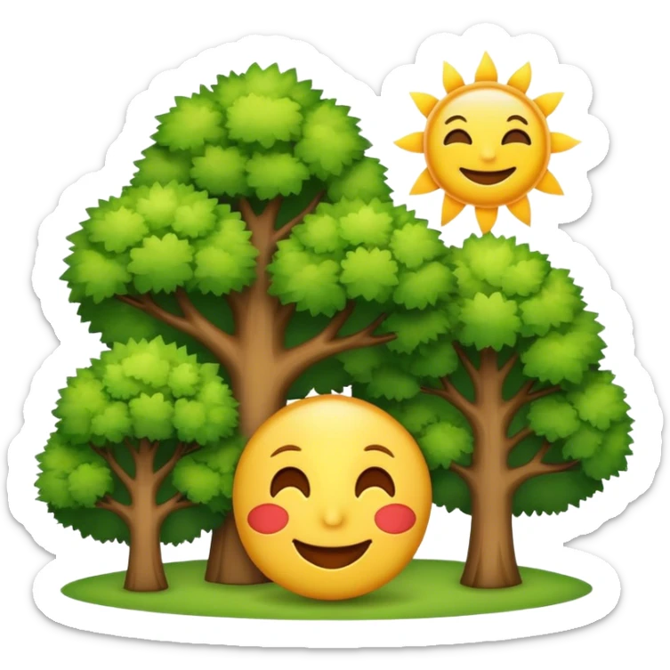 create me a good morning emoji with trees, the sun, and animals happy  sticker