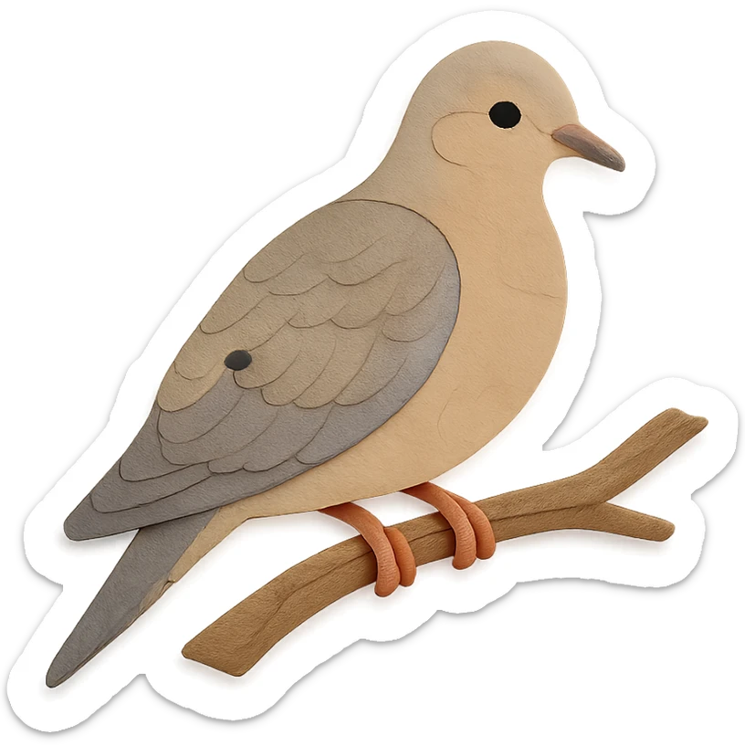 close-up of a mourning dove perched on a tree branch, fine paper edges, subtle feather patterns, soft color transitions sticker