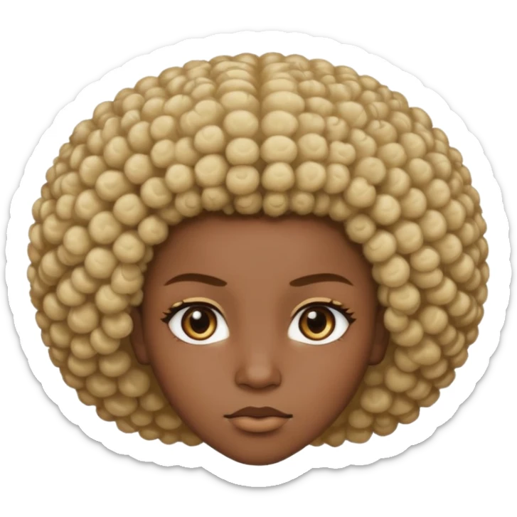 Un regard clair qui tranche avec une peau foncée intense, un afro naturel marqué de mèches blondes, et une expression calme mais affirmée. sticker