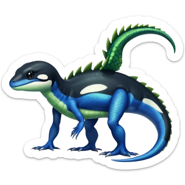 Orca-dragon-reptile-reptilian-lizard-skink-gecko-Digimon-Fakémon-hybrid full body, two legs, arms, tail sticker