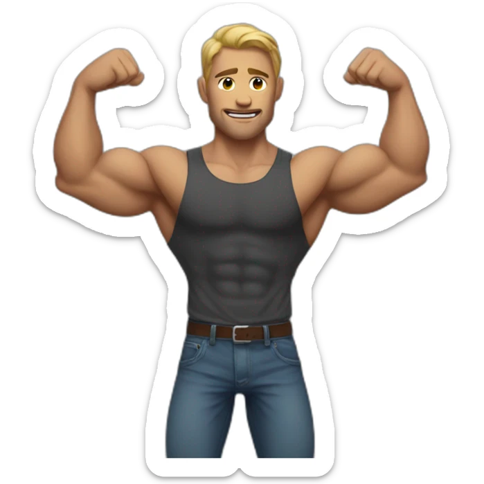 muscular man with one skinny arm and one muscular arm sticker