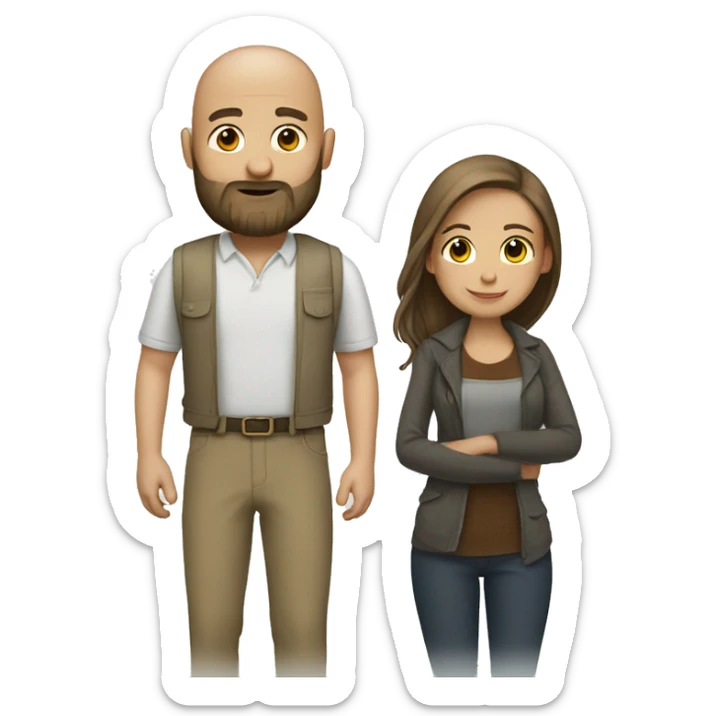 couple Bald man with beard and girl brown long hair sticker
