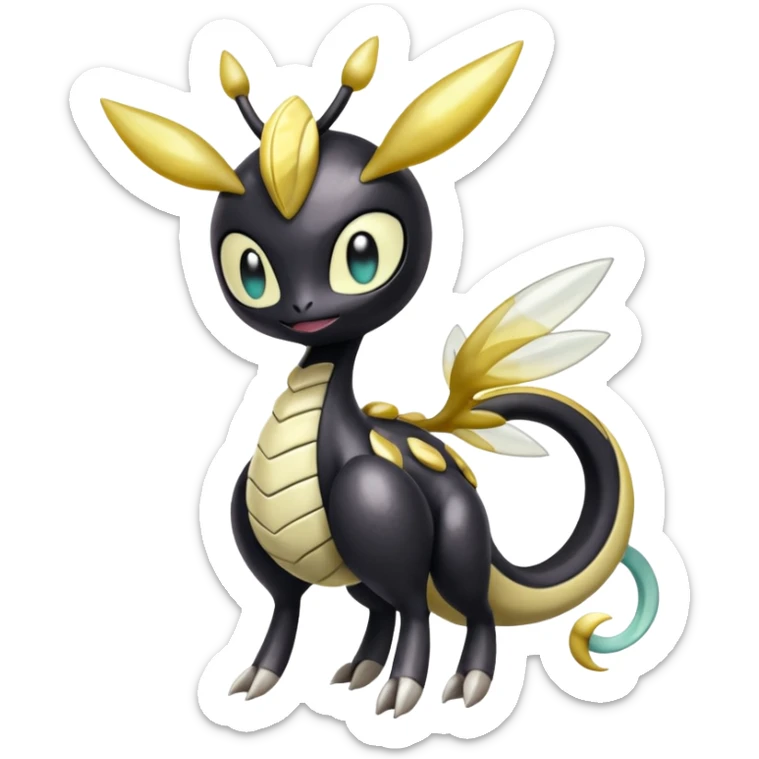 Shiny glossy melanistic oily pastel white bright Meloetta-Giratina-Noibat-Pokémon-Fakémon-fusion-hybrid-creature sticker