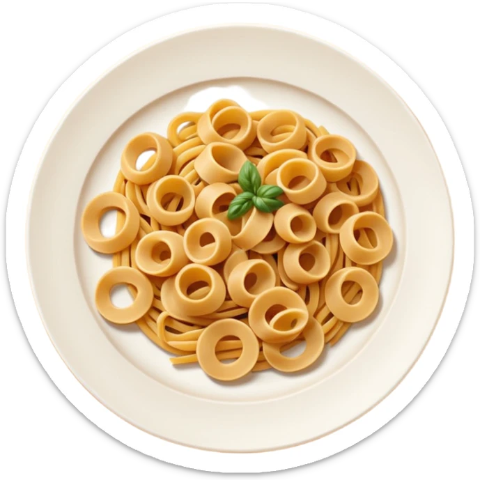European cuisine humanless avatar in modern emoji-style illustration. Plate with pasta and bread, neutral warm colors, simple shapes, flat design, elegant and friendly. sticker