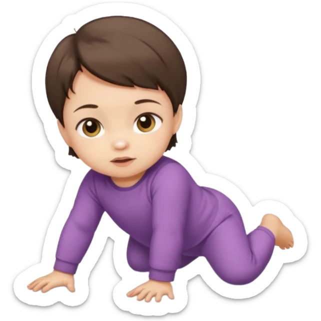short brunette hair baby crawling on the floor with cute clothes sticker