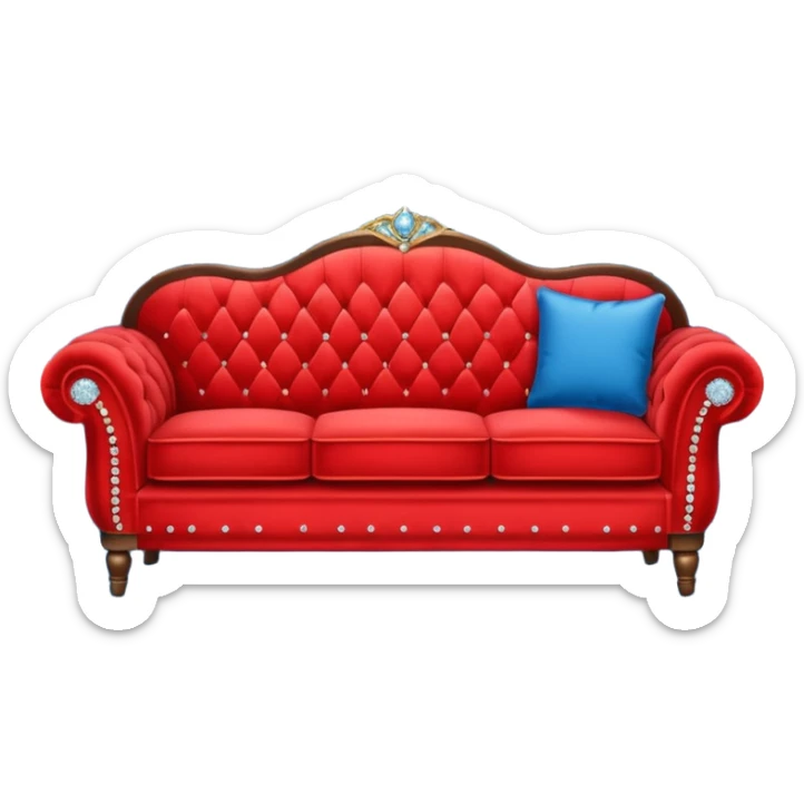 Vintage velvet red red sofa with rhinestone buttons and blue curtains in the background sofa with rhinestones buttons sticker