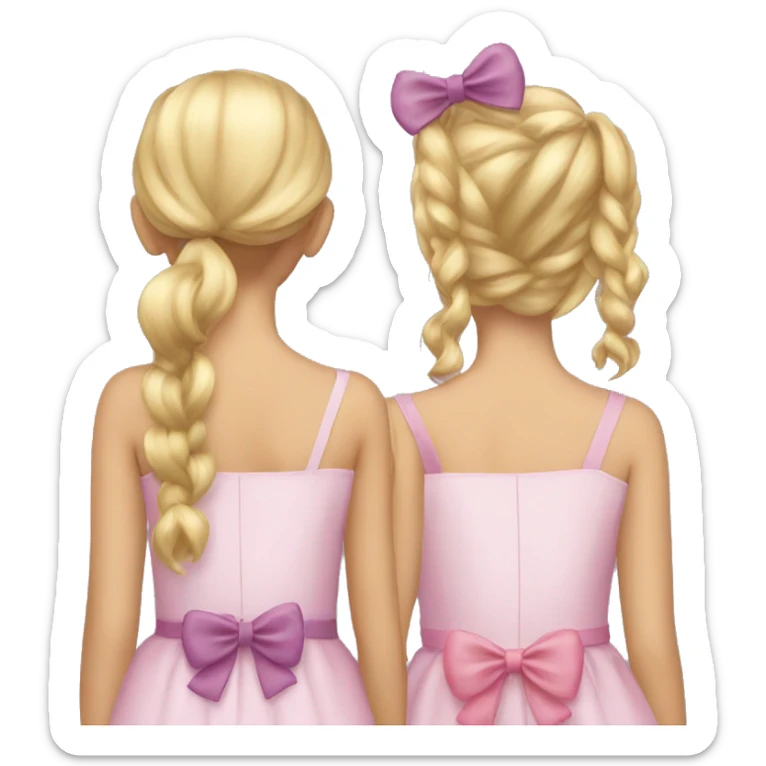 One brunette girl and one blonde girl with bows back view  sticker