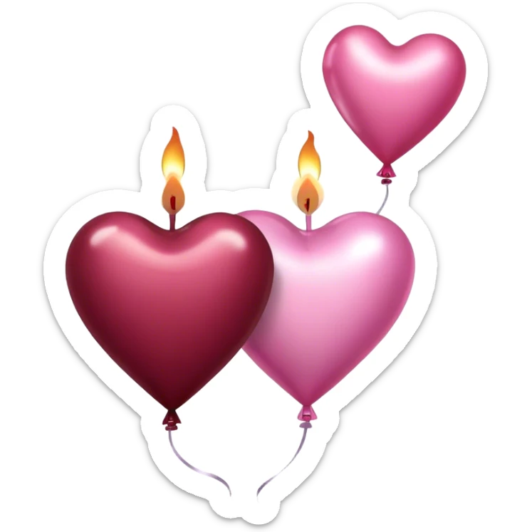 metallic heart-shaped balloons in burgundy and pink aesthetic decorative candle in the shape of a heart sticker