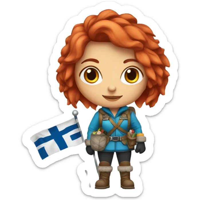 female winter mountaineer red hair holding greek flag and easter egg sticker