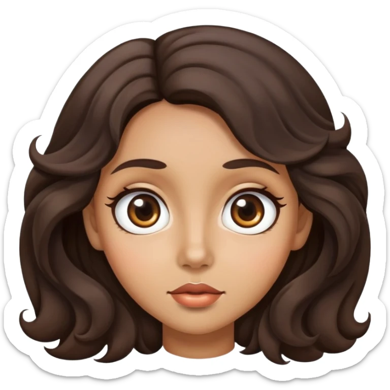 woman face with big eyes, medium skin tone, and dark wavy hair sticker