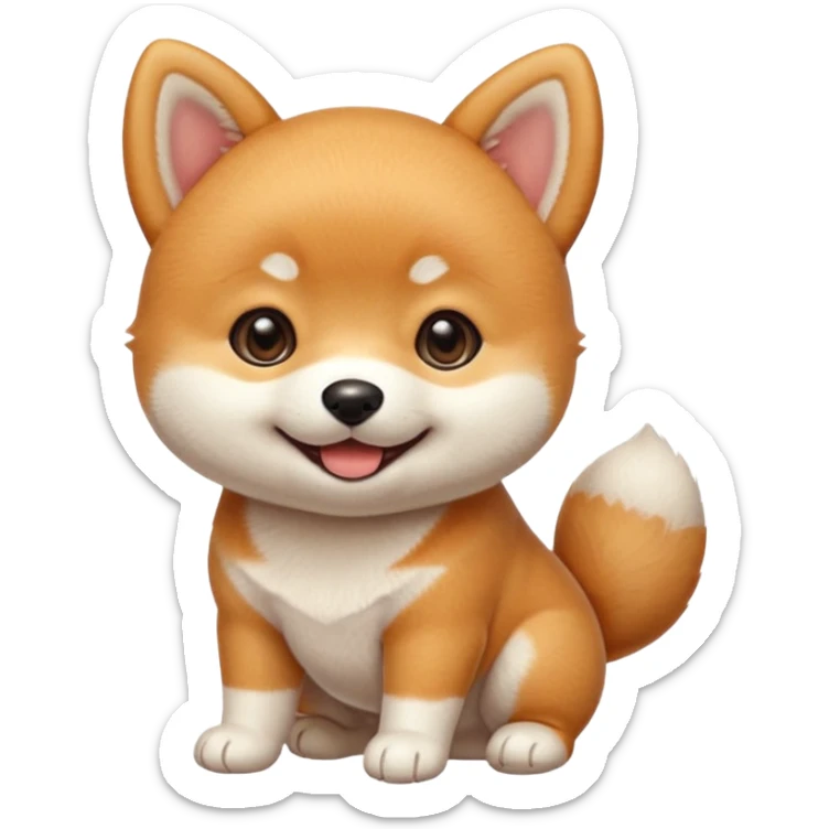 3 month old Shiba Inu puppy, big round eyes, soft orange and white fur, tiny paws, smiling expression, emoji style, simple vector, clean lines, soft shading, pastel background, centered, 1:1 ratio, high quality, cute sticker design sticker