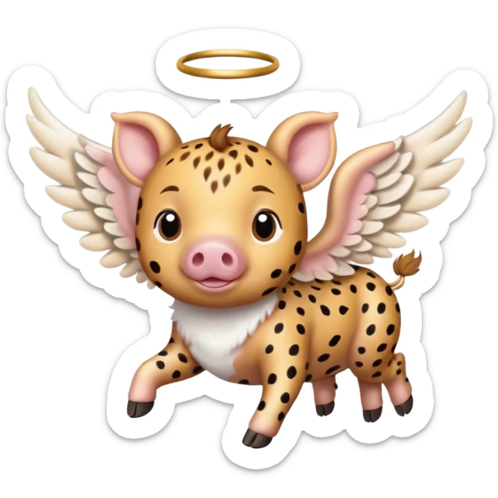 Cheetah print flying pig with angel wings. All skin is cheetah printed sticker
