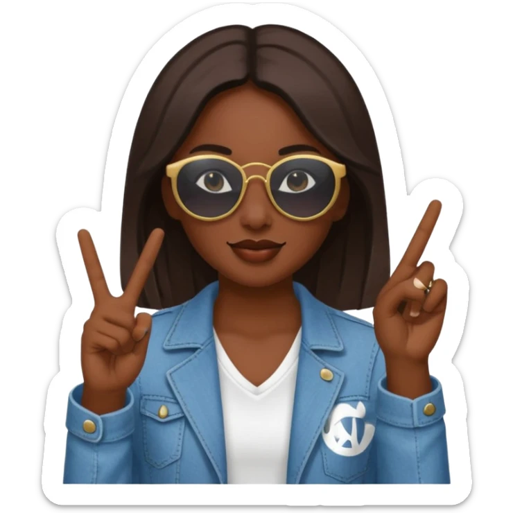 A girl with dark skin sunnies and doing a peace sign sticker