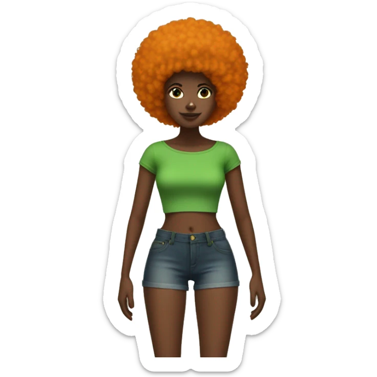 Black with orange Afro with green tube top and jean shorts on sticker