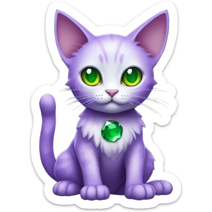 Dark-type-Fakémon-Cat Purple eyes, green gem on chest, full body sticker