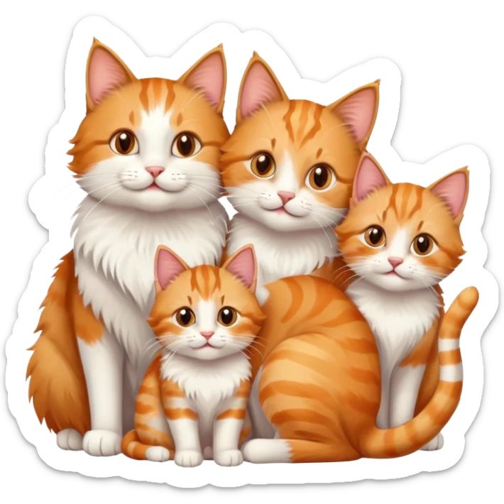 happy mom cat and happy dad cat with four happy kittens sticker
