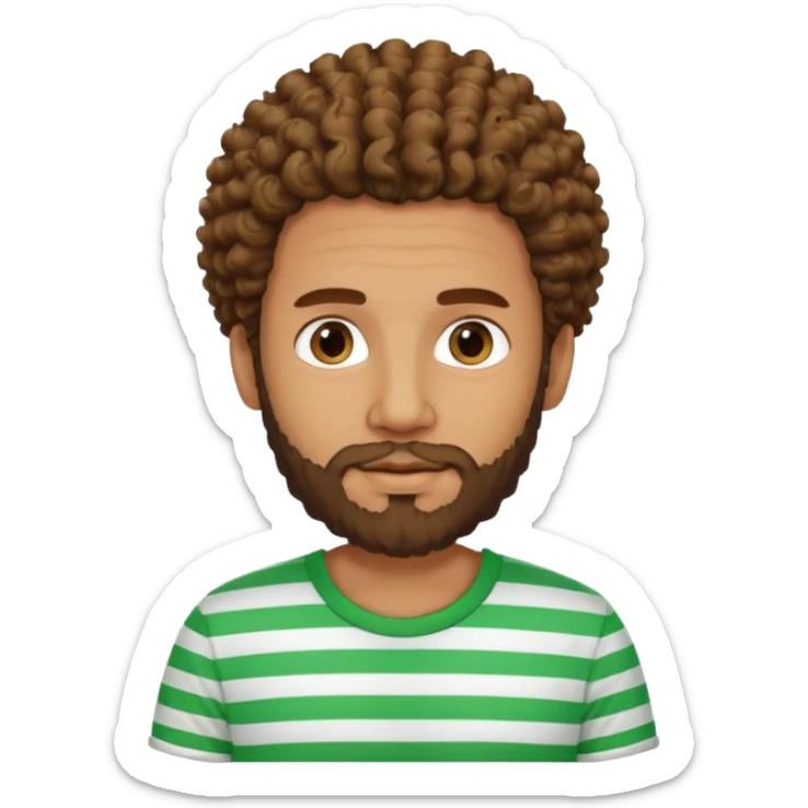 Cuban guy with curly haur and beard with a shirt of green stripes  sticker