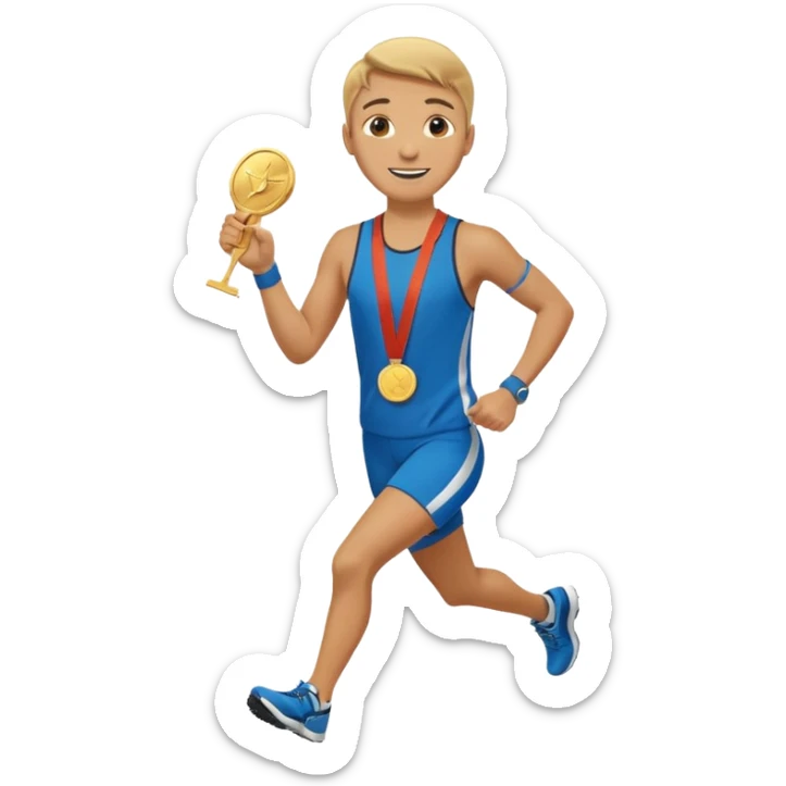 crea un emoji estilo whatsapp o emoji de iphone, de un corredor con cara casada pero feliz por su medalla sticker